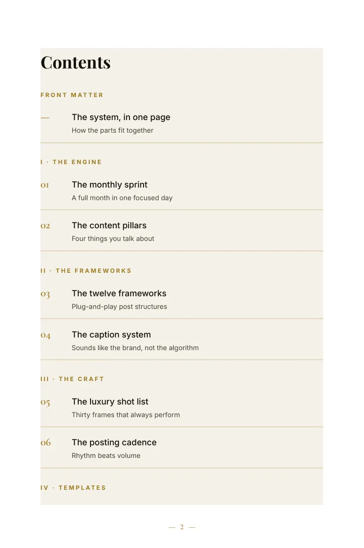 The Luxury Content System — sample page 1