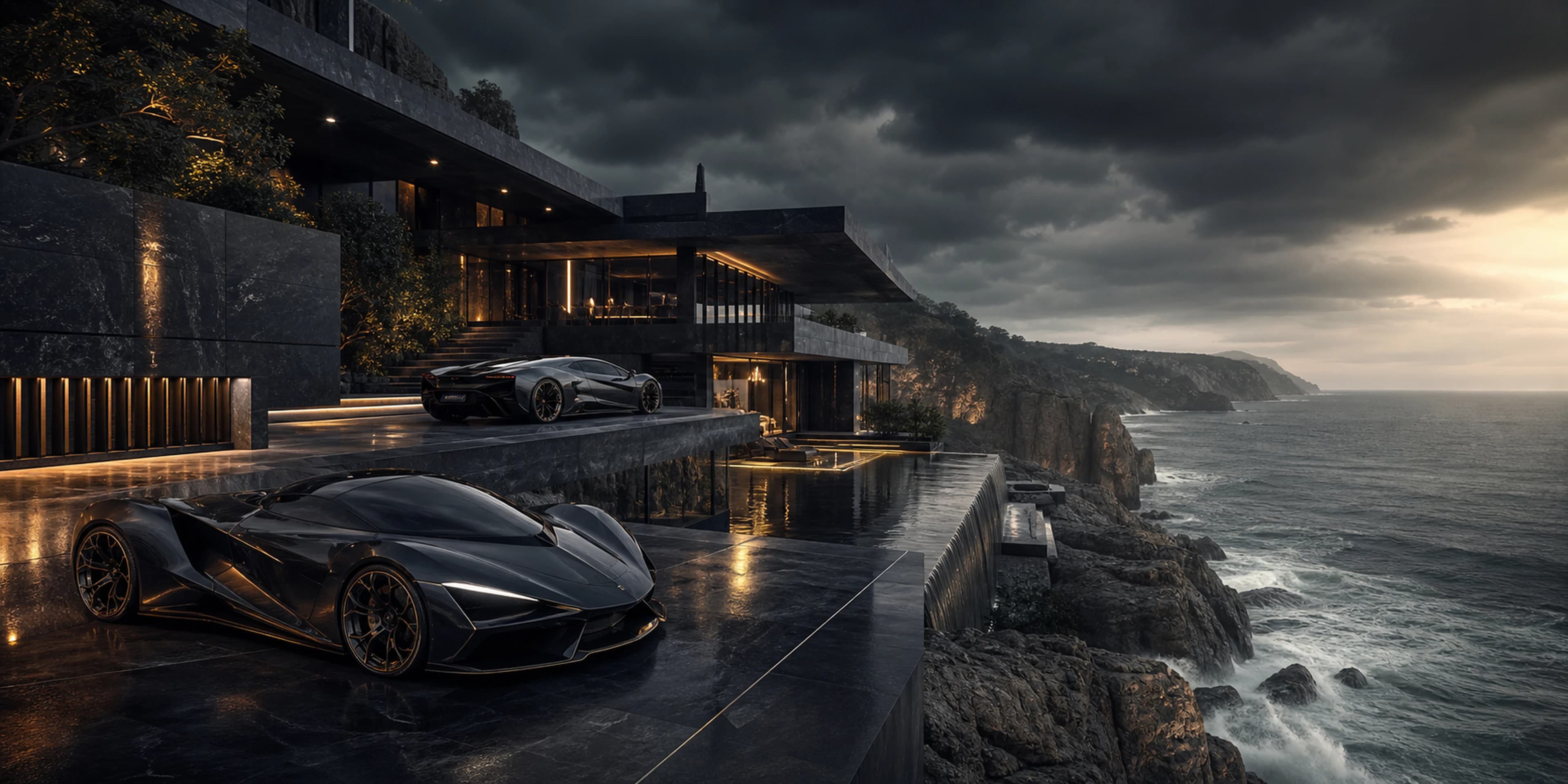 Cliffside Infinity Mansion — original desktop artwork from the Estates collection