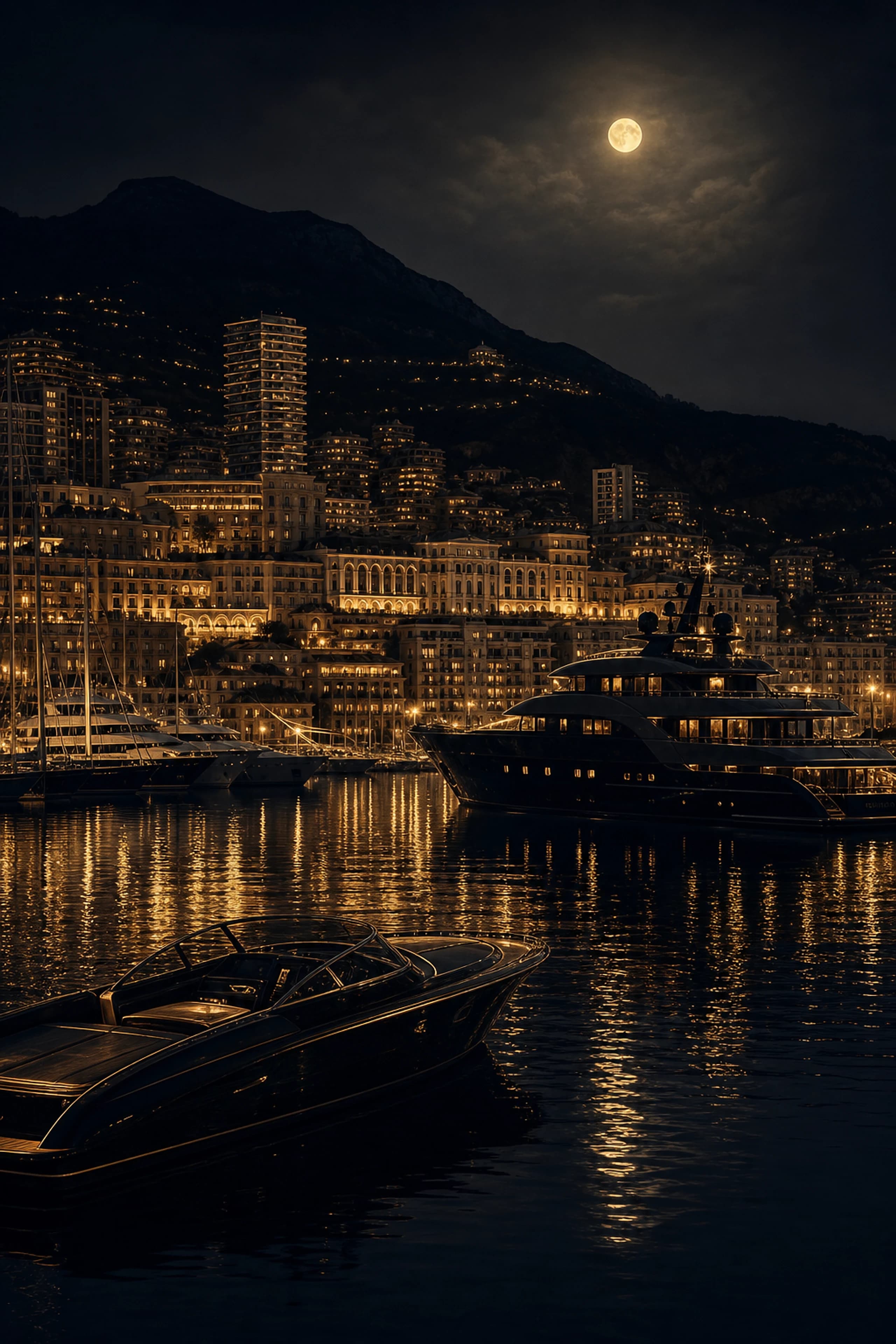 Moonlit Marina — original mobile artwork from the Monaco Nights collection