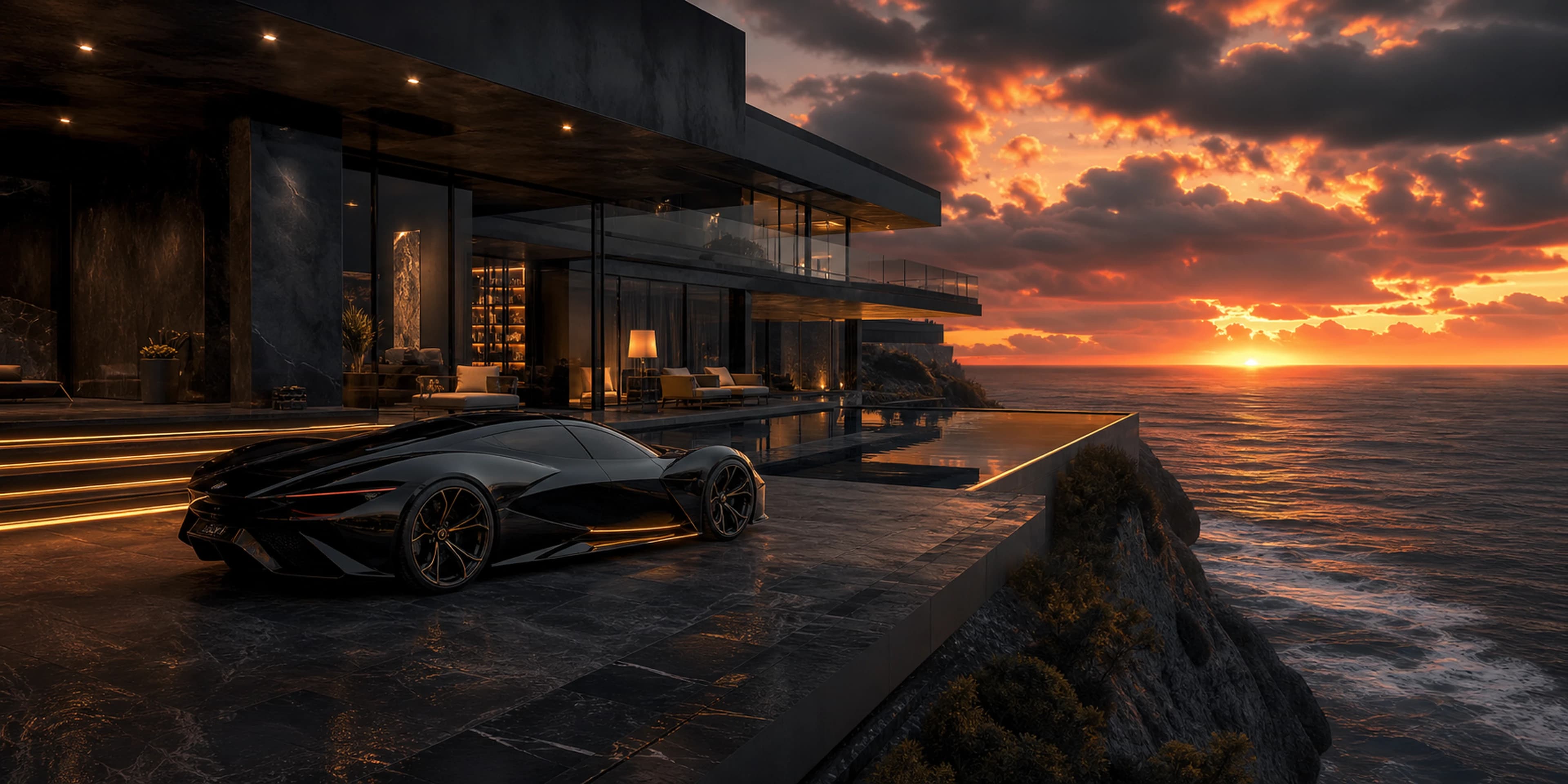 Ocean Cliff Black Villa — original desktop artwork from the Estates collection