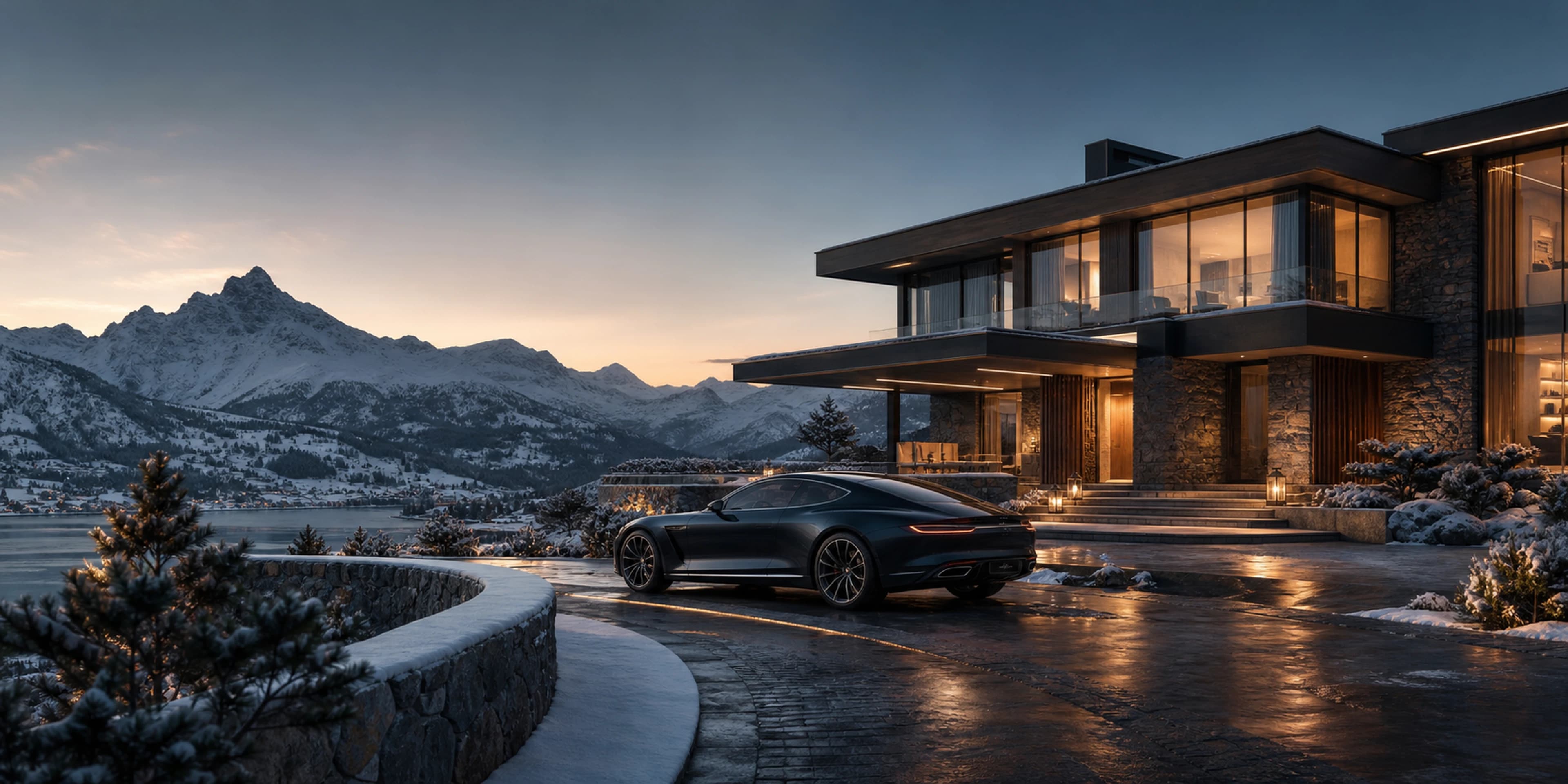 Swiss Mountain Retreat — original desktop artwork from the Estates collection